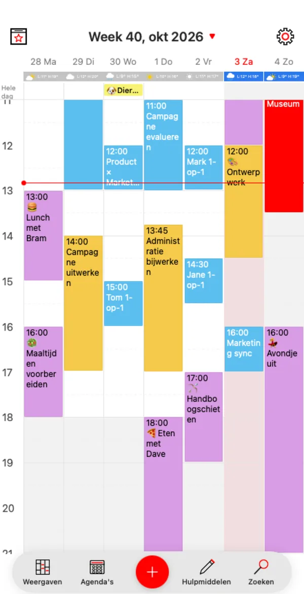 Week: tijdraster met kleuren